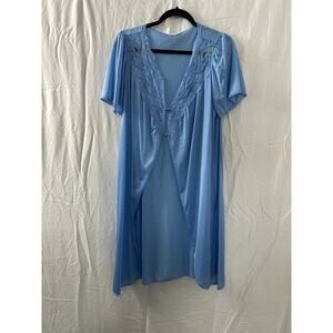 Vassarette Womens Size M Robe Short Sleeve‎ Blue Nylon 2 Button